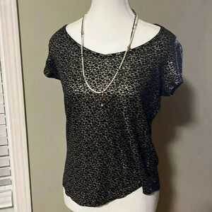 [S] Cynthia Rowley Top  100% Linen Blue Metallic Stars